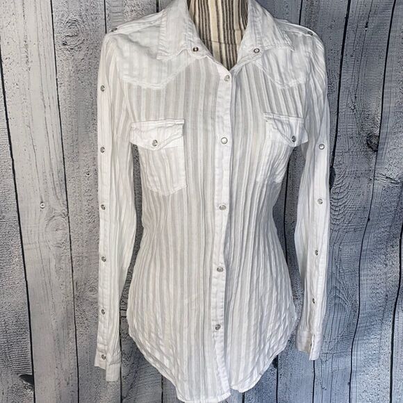 Bailey 44 Tops - Bailey/44 Striped Print Casual Snap Button Down Shirt with Snap Closure Arms
